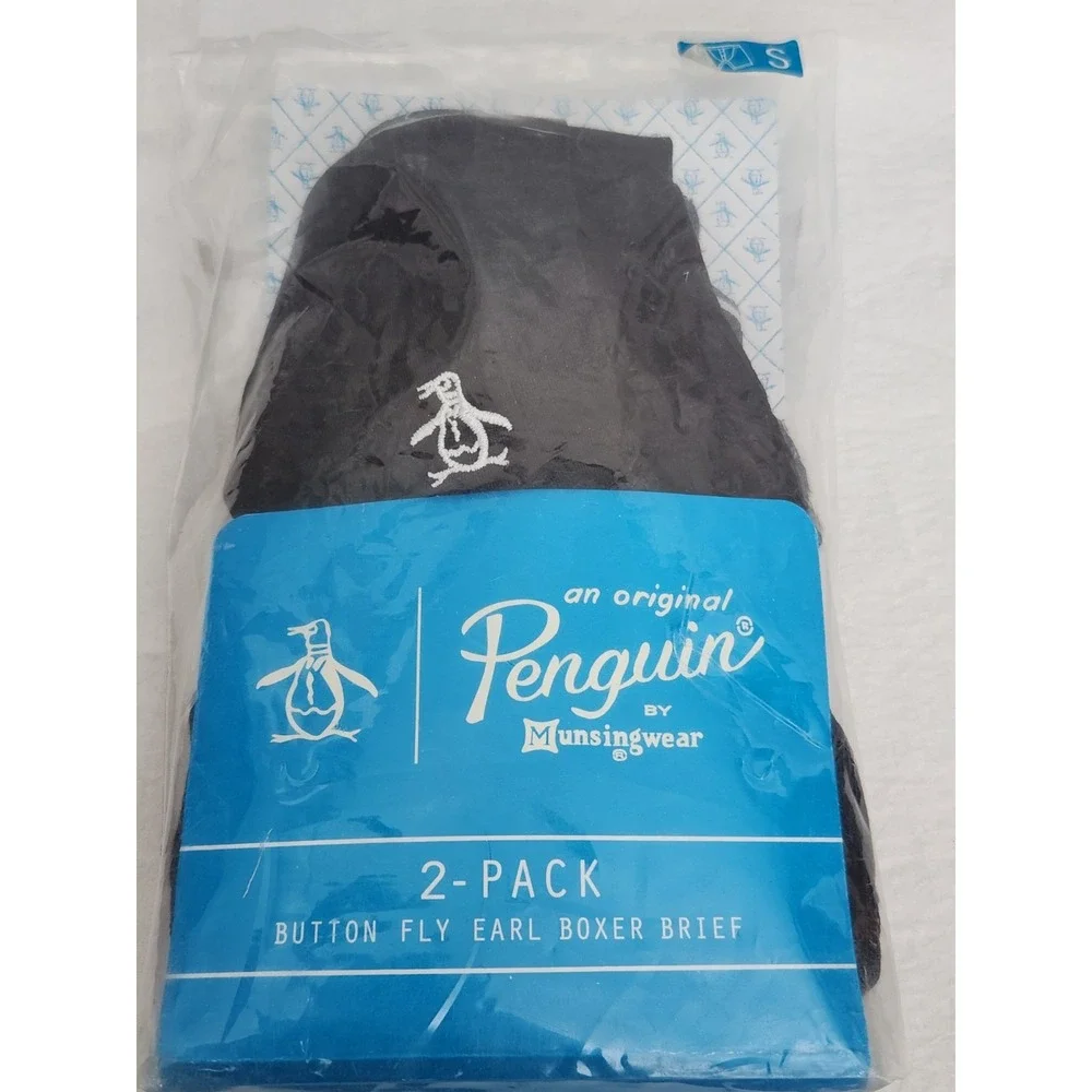 New 2 Pair Button Fly Boxer Brief Penguin By Mumsingwear $38 NWT Small S Black